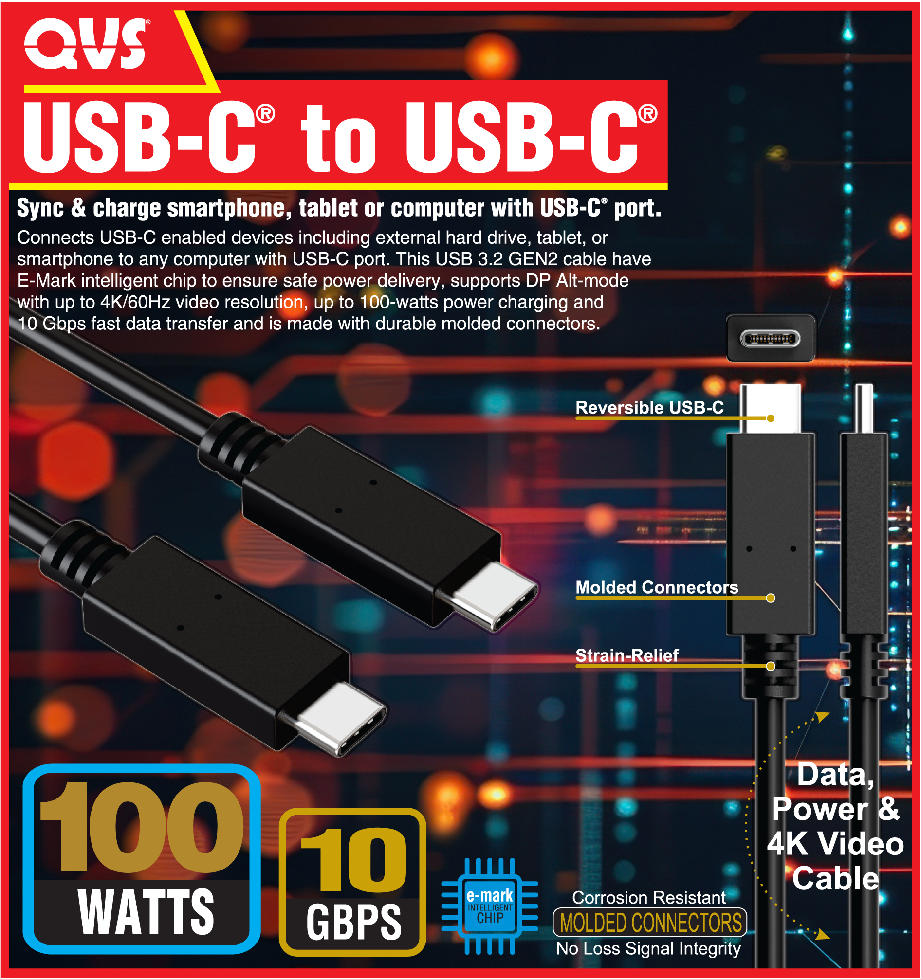 2-Meter USB-C to USB-C 3.2 10Gbps 100-Watts Sync & Power Active Cable CC2230A2-2M 037229230796 Black microcenter Matthews Pending, USB-C, USB C 2-Meters, 2-Meter, 2Meter, 2M 6.5ft