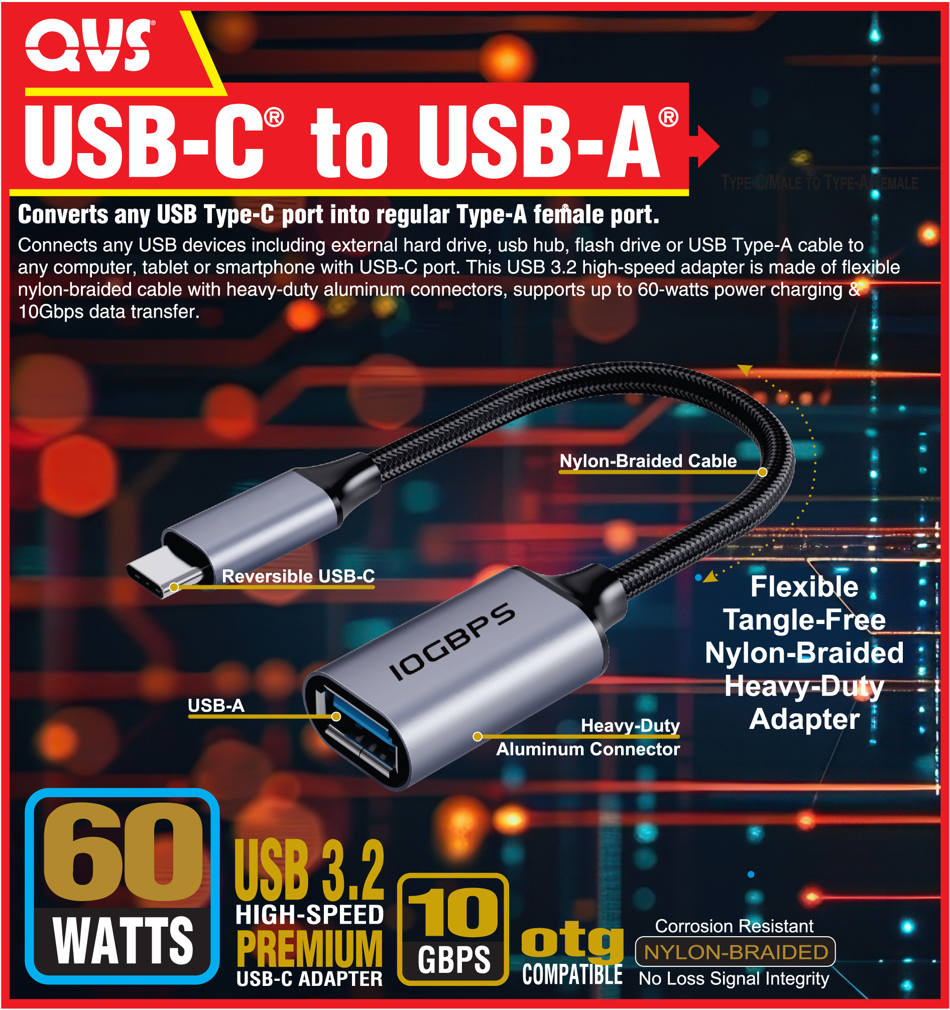 USB-C Male to USB-A Female 3.2 Gen 1 5Gbps 60-Watts Conversion Adaptor CC2231MF 037229230499 Black microcenter 448231 Matthews Pending, USB-C, USB-A