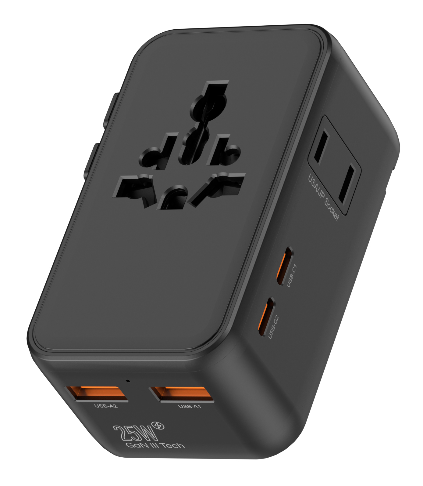 Ultra-Slim 25-Watts USB-C GaN III Universal Power Travel Adapter with Dual-AC Socket & Short Circuit Protection PA-C6U 037229334845 Ultra-Slim 25-Watts USB-C GaN III Universal Power Travel Adapter with Dual-AC Socket & Short Circuit Protection with USB-C 25W Power Delivery (PD) fast charging ports with retractable US/AU, UK, and EU connectors PAC6U PA-C6U adapters adaptors 2500W (10A max) power rating Input-Output Voltage: 110-250v 50-60Hz; 10Amp; USB Port: 2xUSB-C, 2xUSB-A microcenter 