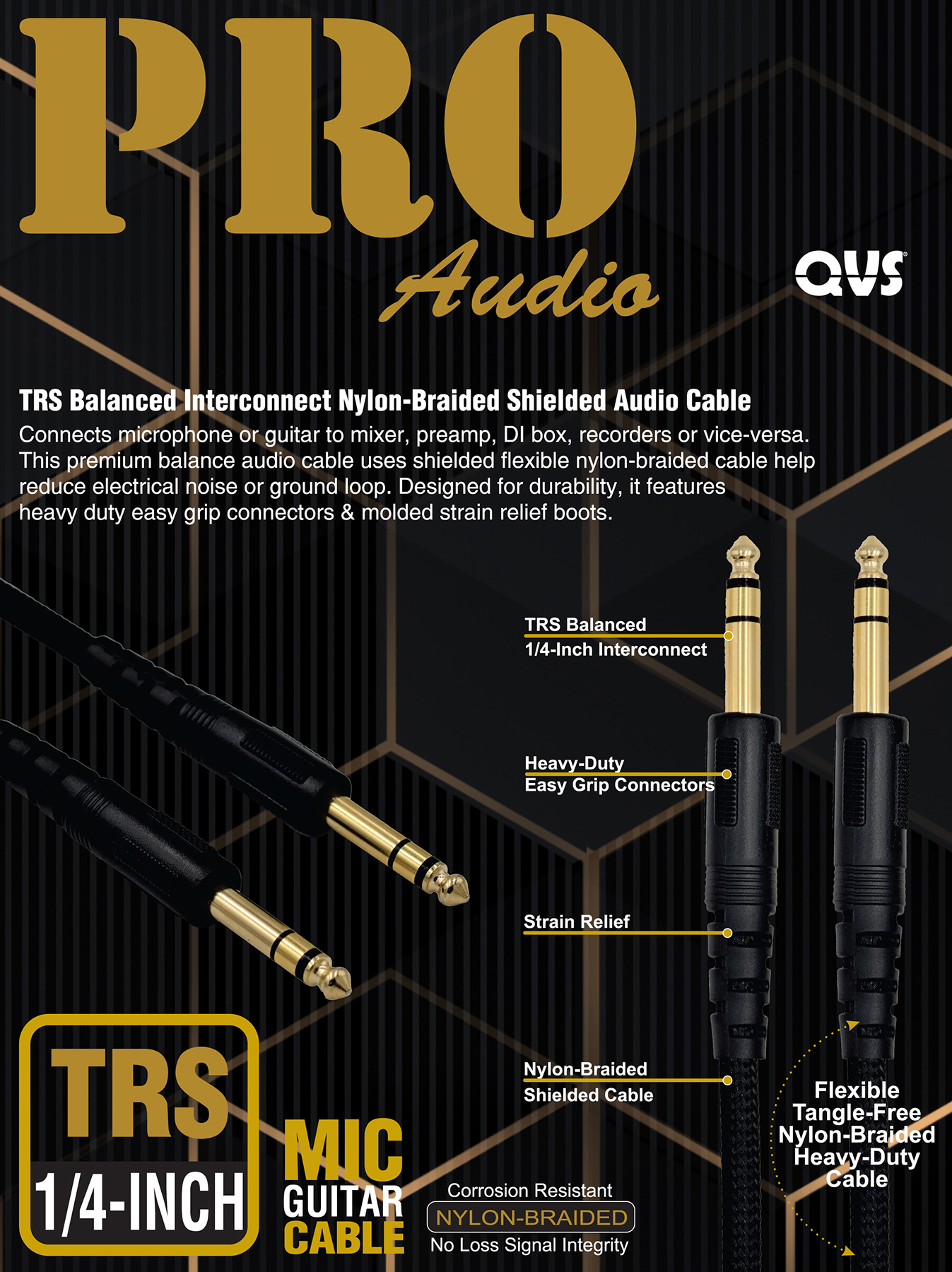 50ft TRS Balanced Interconnect Nylon-Braided Shielded Audio Cable TRS-N50 037229402667