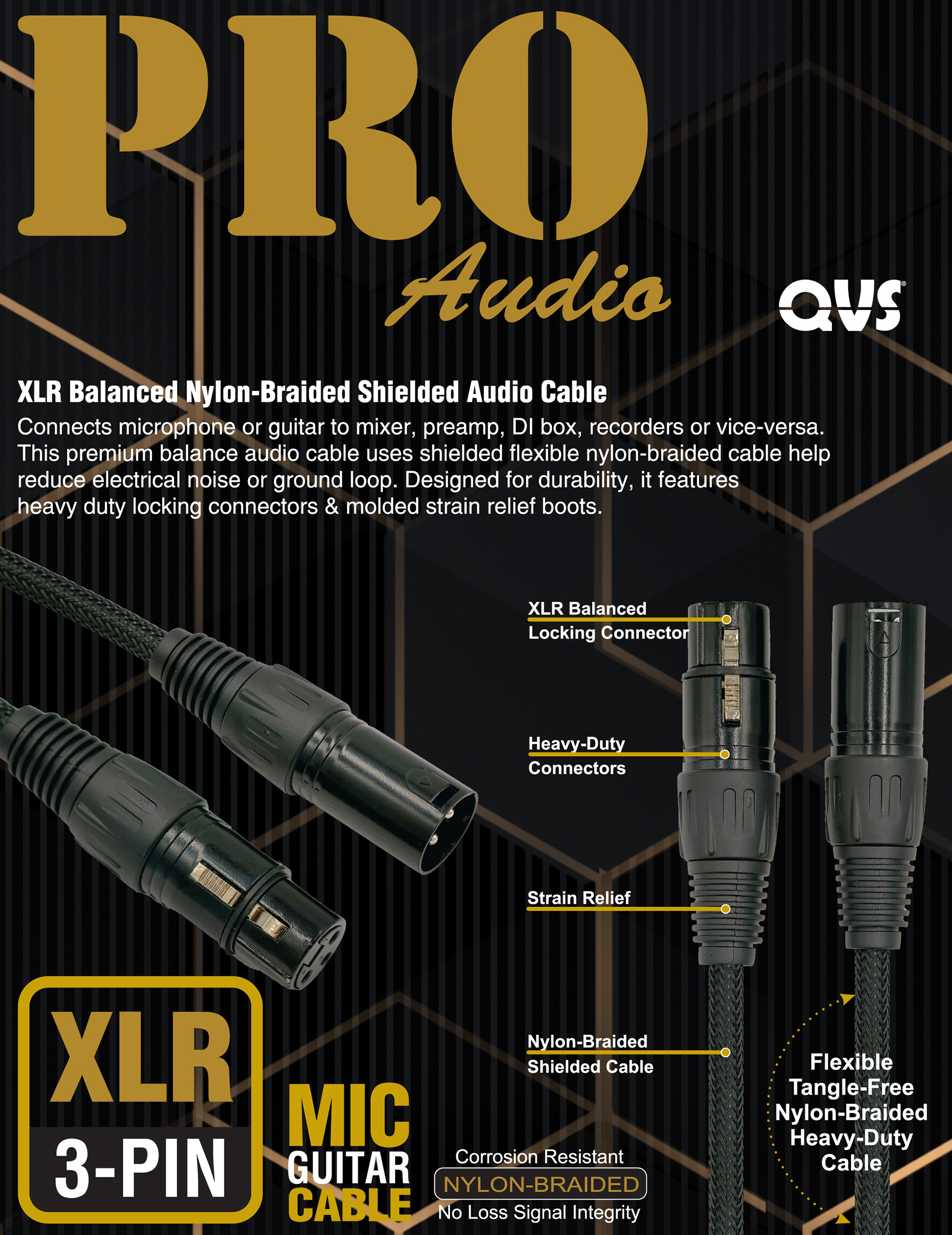 50ft XLR Balanced Nylon-Braided Shielded Audio Cable XLRMF-N50 037229402537